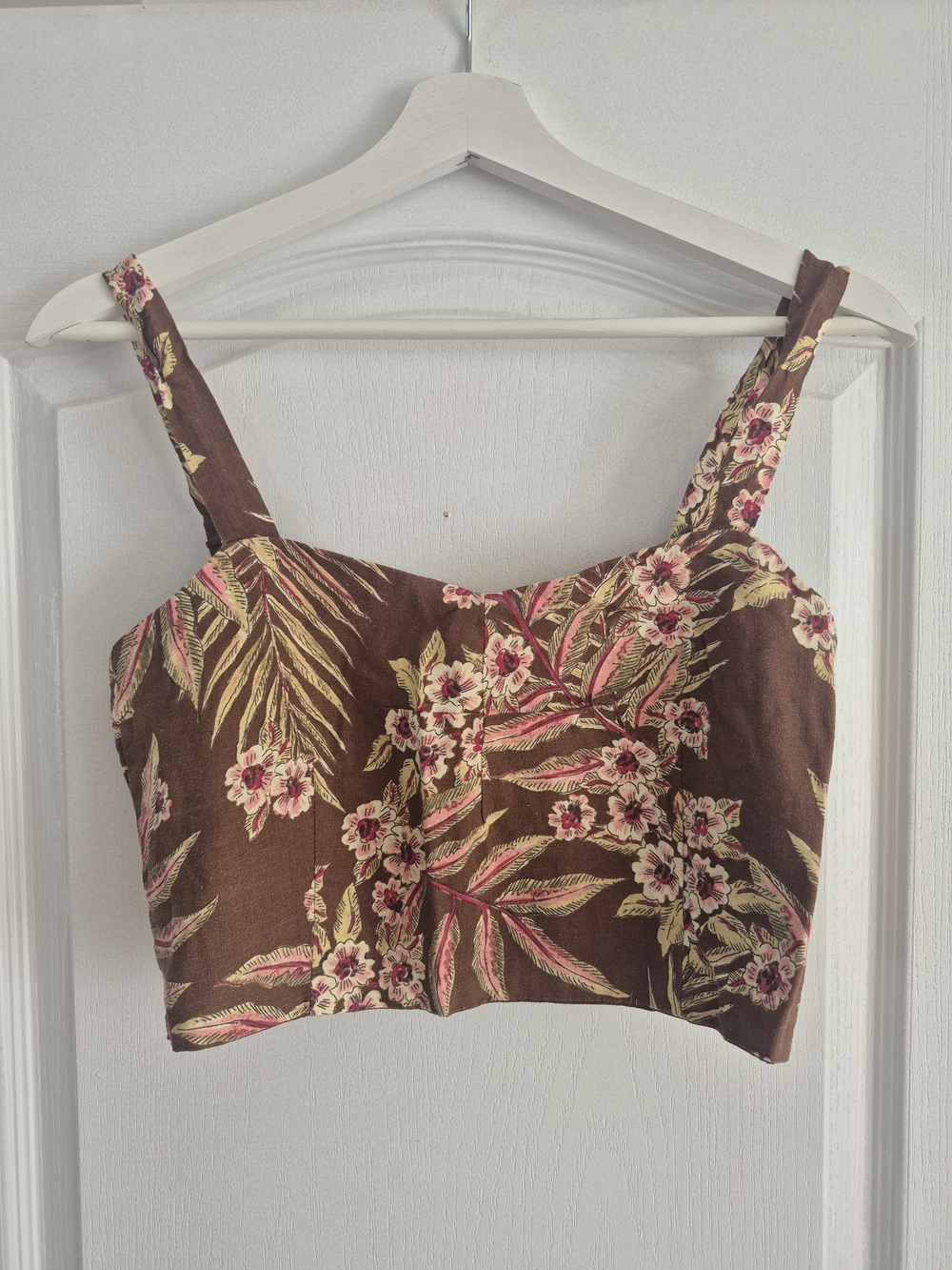 Floral Print Brown Crop Tank Top - Women